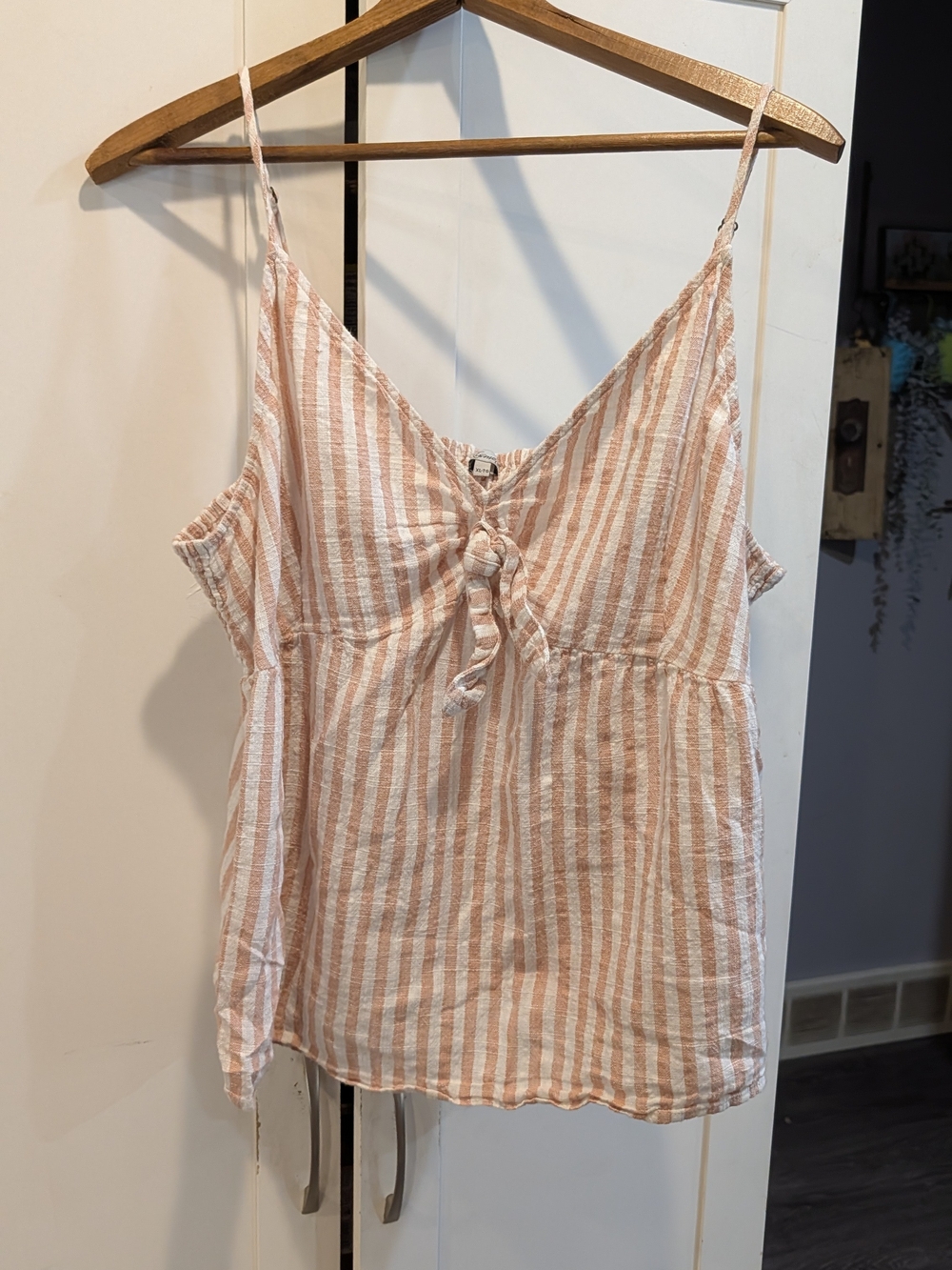Kismet Pink and White Striped Tie-Front Spaghetti Strap Tank